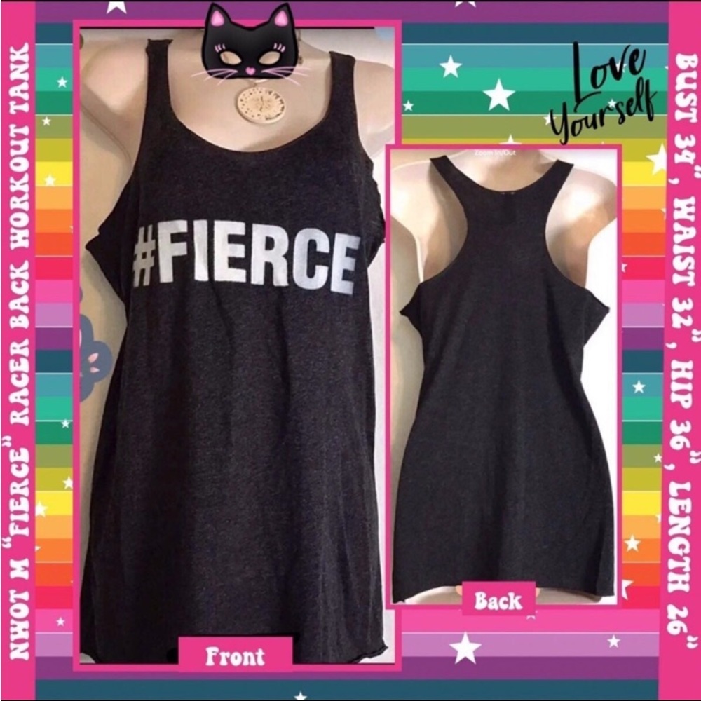 NEW M #FIERCE ATHLEISURE TANK TOP WORKOUT YOGA HEATHER BLACK RACER BACK